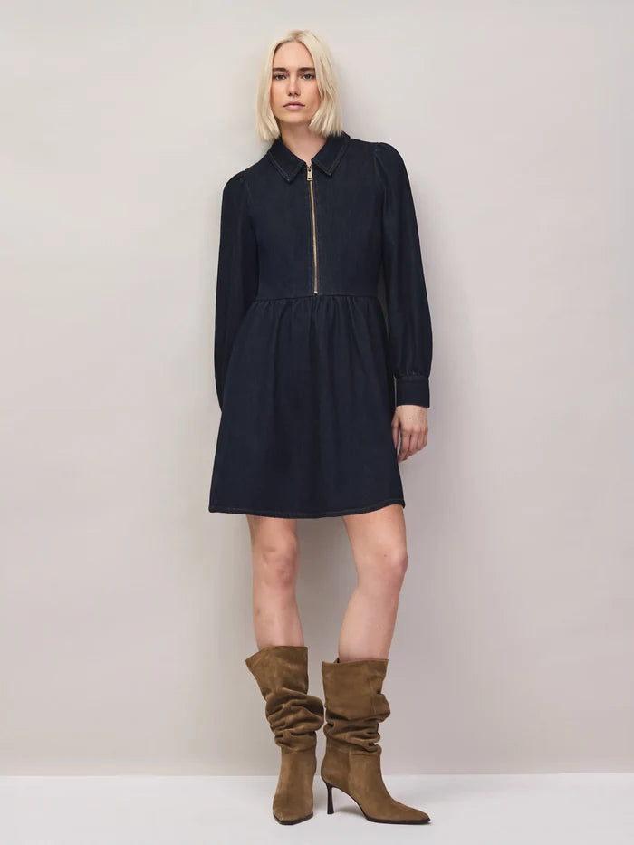 Petite Indigo Denim Zip Front Mini Dress