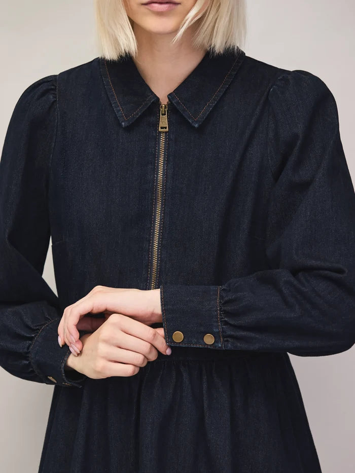 Petite Indigo Denim Zip Front Mini Dress