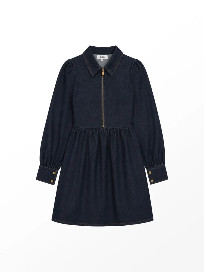 Petite Indigo Denim Zip Front Mini Dress