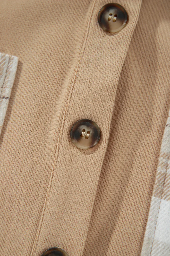 Plaid Colorblock Shirt Collar Shift Shacket – Light French Beige