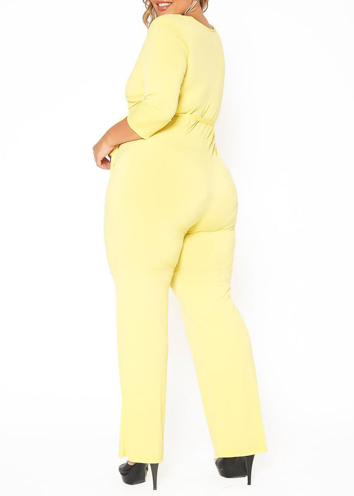 Plus Size 3/4 Sleeves Fancy knit Waist tie Jumpsuit