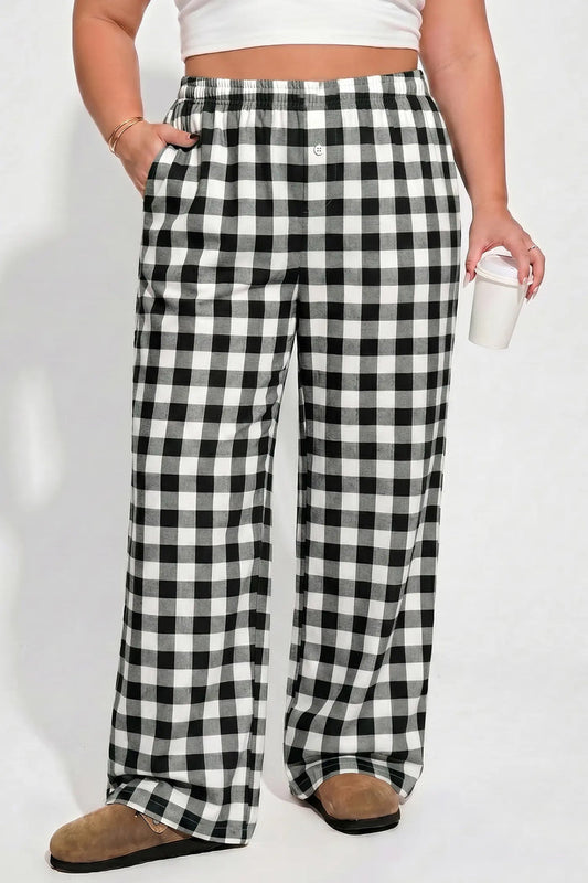 Plus Size Plaid Pattern Elastic Waist Shift Pants – Black