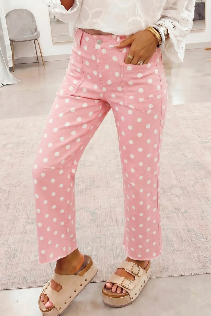 Polka Dot Casual Slim Fit Jeans – Pink