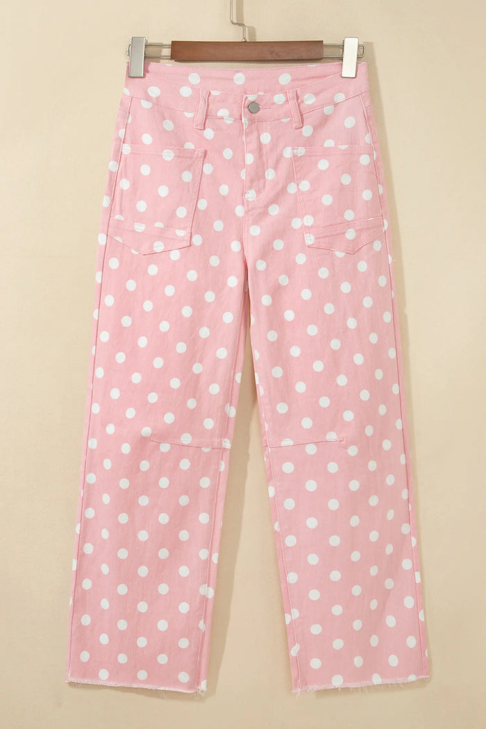 Polka Dot Casual Slim Fit Jeans – Pink
