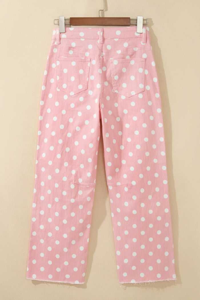 Polka Dot Casual Slim Fit Jeans – Pink