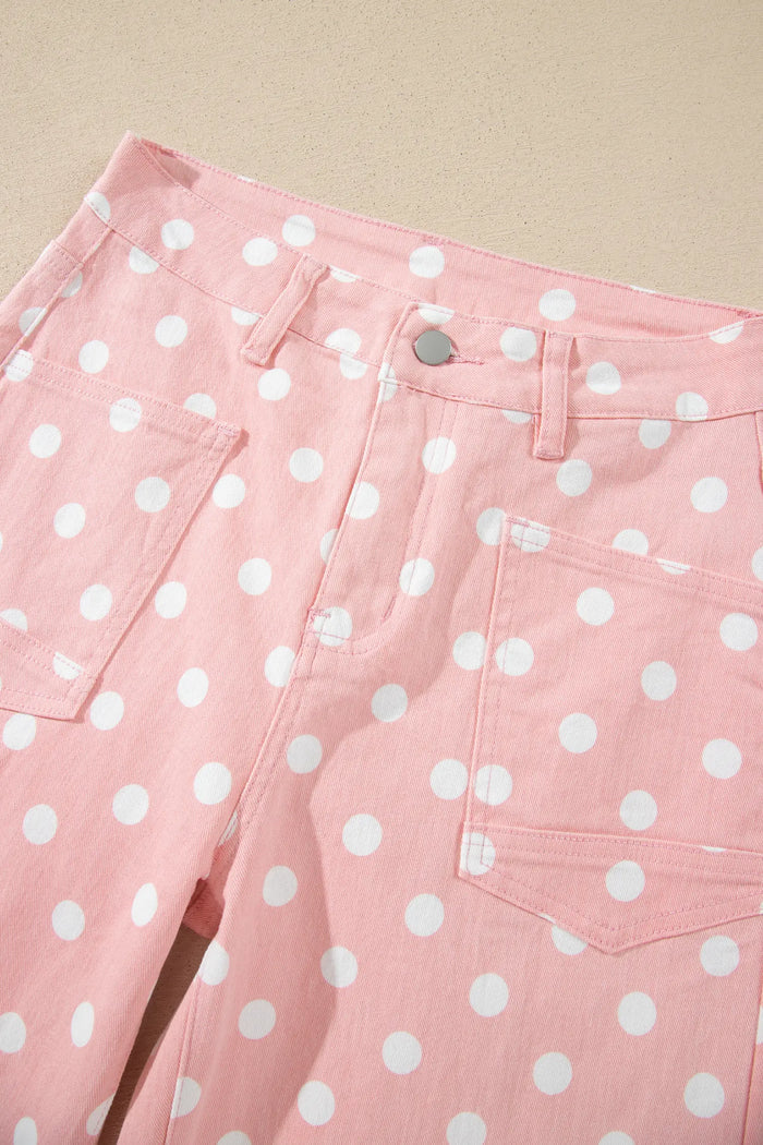 Polka Dot Casual Slim Fit Jeans – Pink