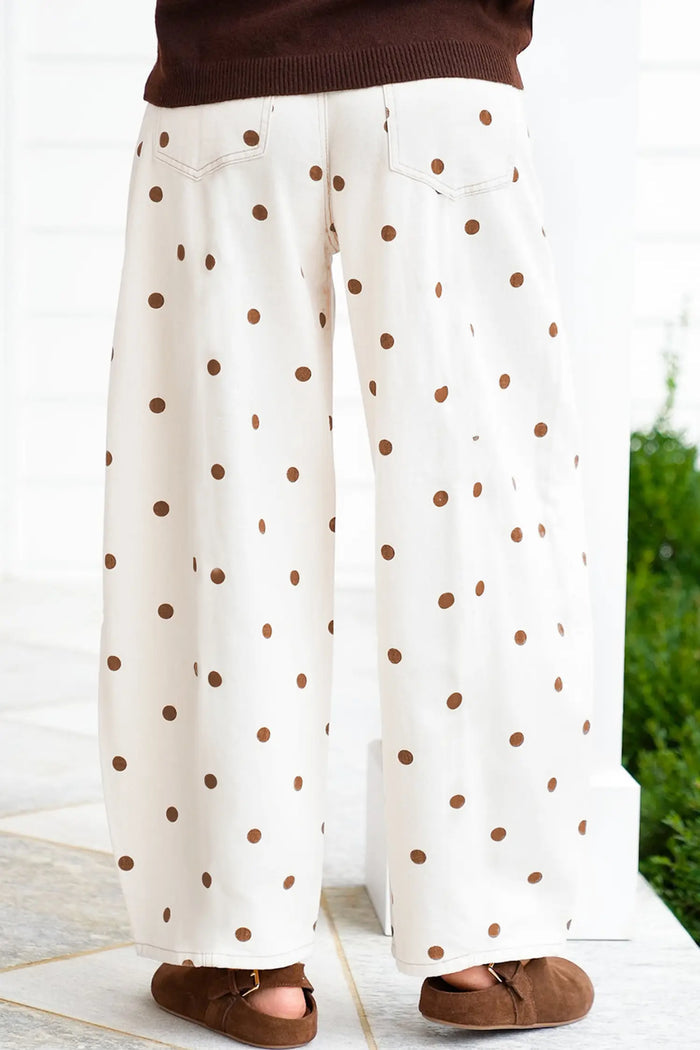 Polka Dot Print Plus Size Barrel Jeans – Beige