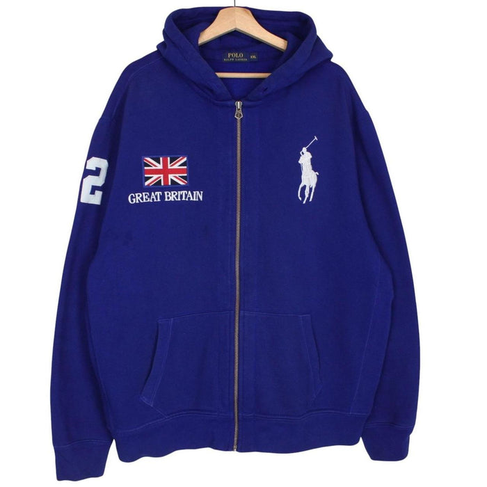 Polo Ralph Lauren blue hoodie with Big Pony logo, full zip, cotton material.