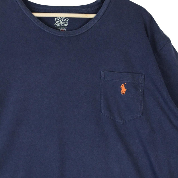 Polo Ralph Lauren navy blue short sleeve cotton t-shirt with chest pocket and logo.