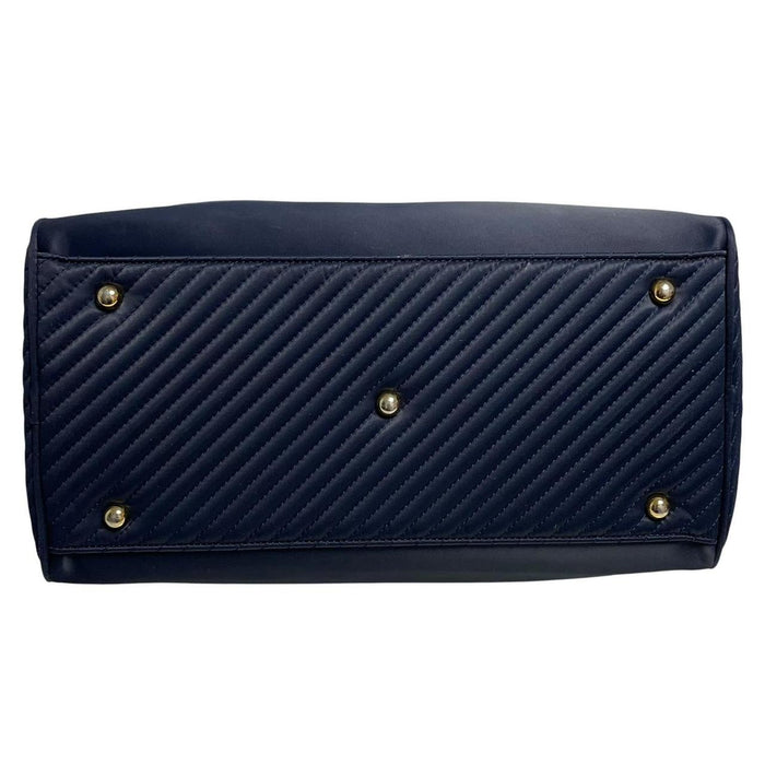 Yves Saint Laurent navy blue duffel bag embossed logo nylon material with handles.