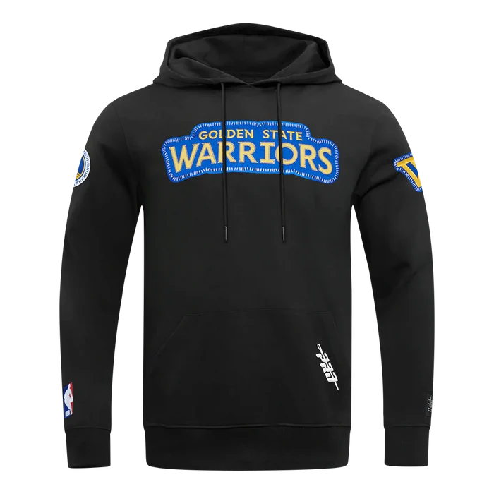 Black Pro Standard Golden State Warriors DIY Pick Stitch hoodie with front logo and detailed stitching, casual sportswear for fans.