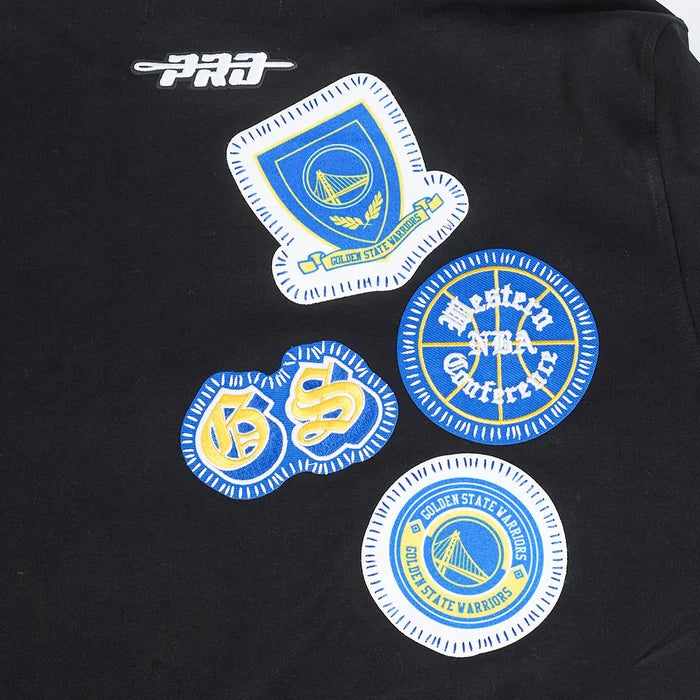 Black Pro Standard Golden State Warriors DIY Pick Stitch hoodie with team logo and detailed stitching, casual sportswear for fans.