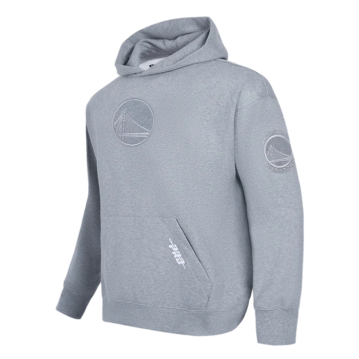 Pro Standard Golden State Warriors reverse French terry fleece hoodie in dark heather grey, featuring team logo and comfortable fit.