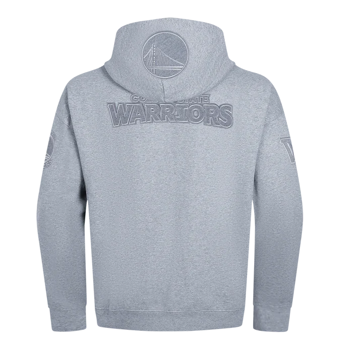 Pro Standard Golden State Warriors reverse French terry fleece hoodie in dark heather grey with team logo and design details.