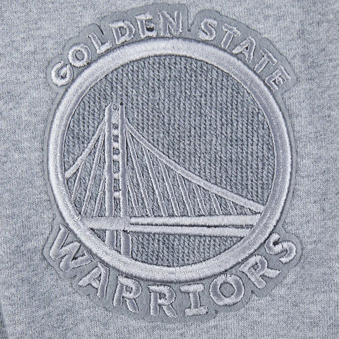Pro Standard Golden State Warriors reverse French terry fleece hoodie in dark heather grey with team logo and design details.