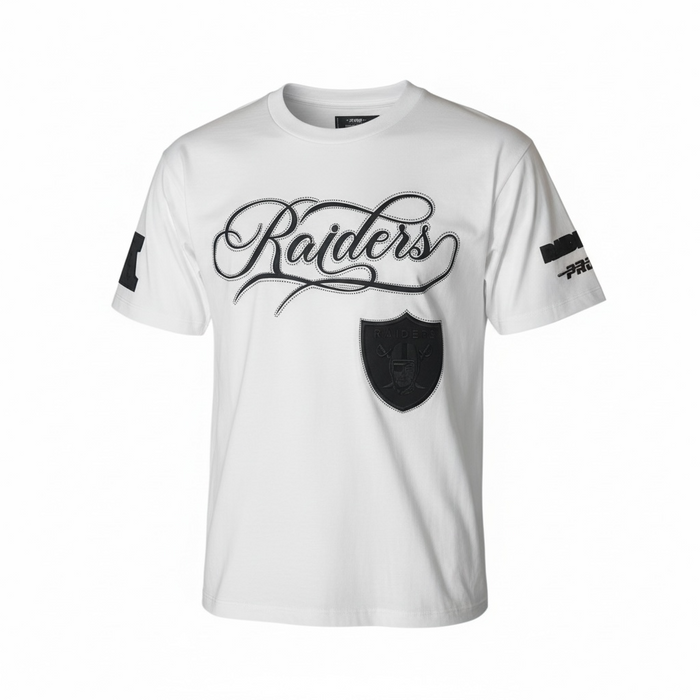 Pro Standard Las Vegas Raiders Blackout Drop Shoulder T-Shirt in white with team logo and relaxed fit.