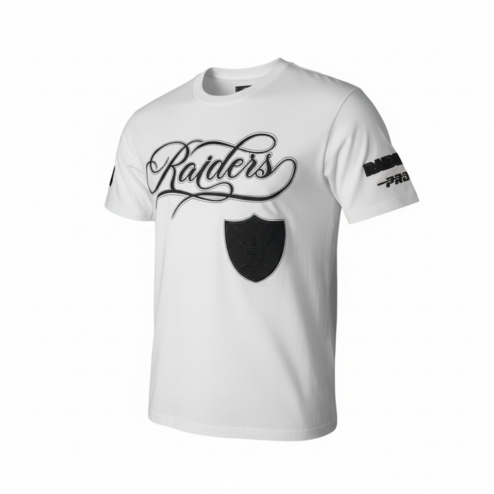 Pro Standard Las Vegas Raiders blackout drop shoulder T-shirt in white, featuring team logo and relaxed fit style.