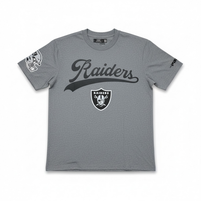 Gray Pro Standard Las Vegas Raiders Living Large drop shoulder T-shirt with team logo and relaxed fit.