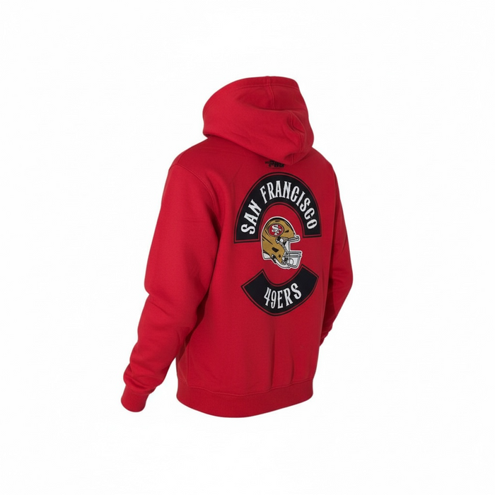 Red Pro Standard San Francisco 49ers hoodie with "Born For Sport" logo, comfortable hoodie for fans and sports enthusiasts.