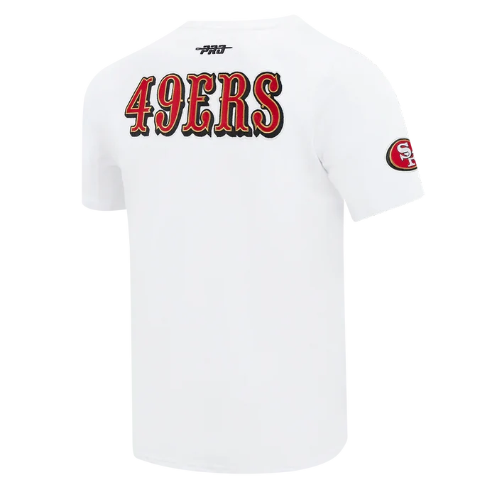 White Pro Standard San Francisco 49ers City Ransom T-shirt with team logo and graphic design, casual athletic wear.
