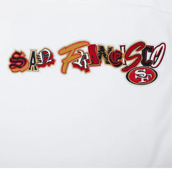 White Pro Standard San Francisco 49ers City Ransom T-Shirt featuring team logo and city graphics, casual football fan apparel.
