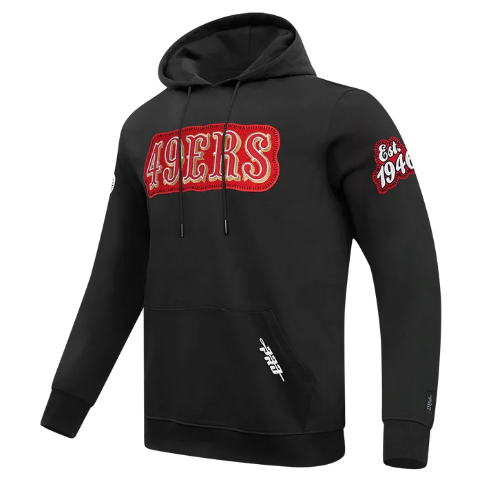 Black Pro Standard San Francisco 49ers DIY Pick Stitch hoodie with logo embroidery, cozy and stylish for football fans.