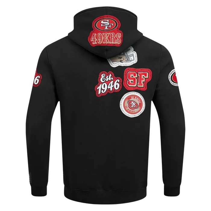 Black Pro Standard San Francisco 49ers DIY Pick Stitch hoodie with team logo and detailed stitching, casual athletic wear.