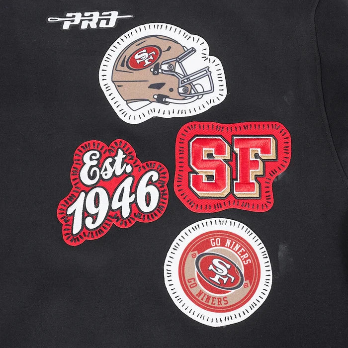 Black Pro Standard San Francisco 49ers DIY Pick Stitch hoodie with team logo and detailed stitching, casual athletic wear.