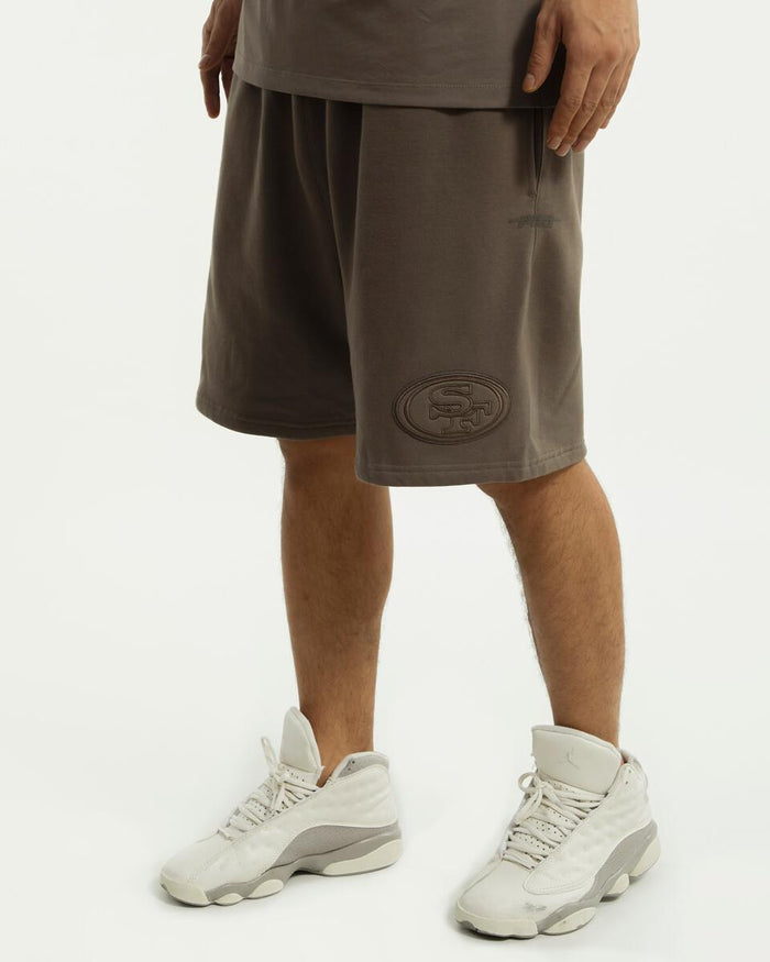 Pro Standard San Francisco 49ers logo team shorts featuring team colors and embroidered 49ers insignia.