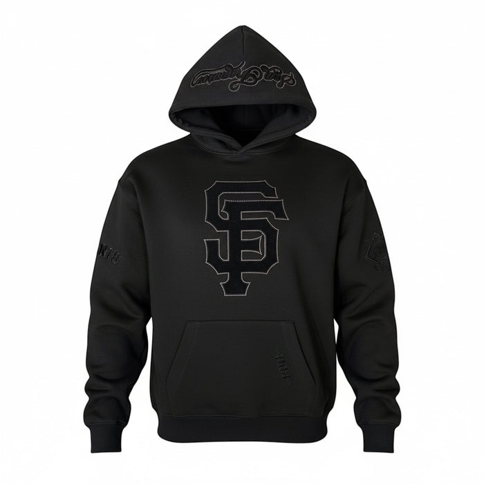 Black Pro Standard San Francisco Giants 'Blackout' drop shoulder hoodie with team logo and comfortable fit.
