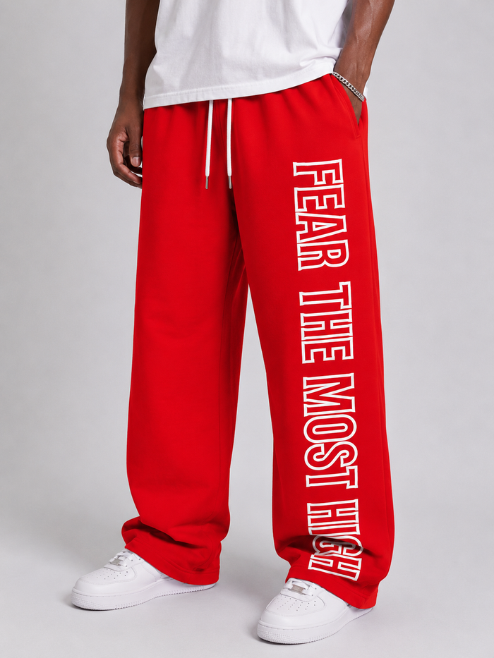 Protector and Maintainer 'FTMH' Flare Fit Nylon Track Pants in Red