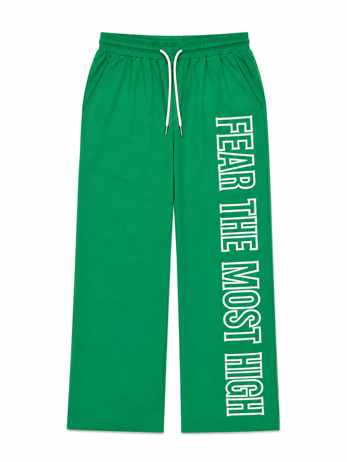 Protector and Maintainer 'FTMH' Flared Nylon Track Pants in Green