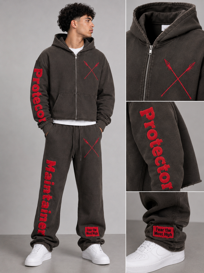 Copper black cropped zip-up hoodie by Protector and Maintainer, featuring a stylish hood and front zipper detail.