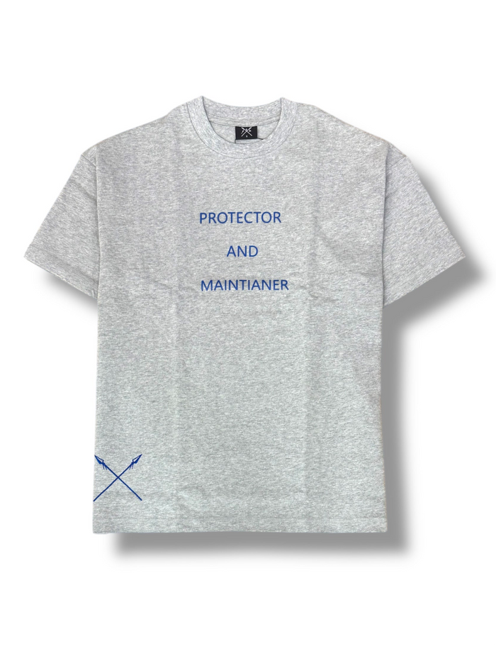Grey and blue Protector and Maintainer Not Perfect T-shirt with bold text and casual fit, perfect for everyday wear.
