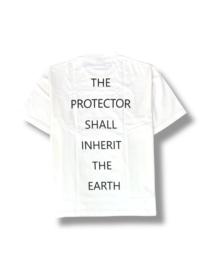 White and black "Not Perfect" T-shirt by Protector and Maintainer, casual unisex tee with bold printed design.