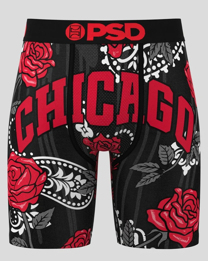 PSD 'Chi Roses' boxers with colorful rose pattern, designed as stylish men's underwear accessory.
