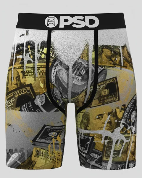 PSD Money Metal Boxers, multi-colored men's underwear with metallic design, featuring bold graphics and comfortable fit from PSD Underwear.