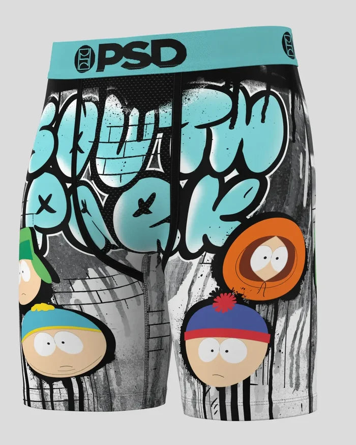 PSD Underwear Southpark Streets boxers with colorful cartoon street scene design, comfortable men's underwear accessory.