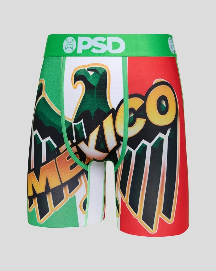 PSD Valencia boxers in multi-color print, displaying the comfortable waistband and vibrant fabric pattern.