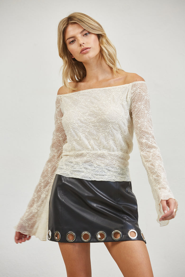 PU Grommet Trim A Line Mini Skirt