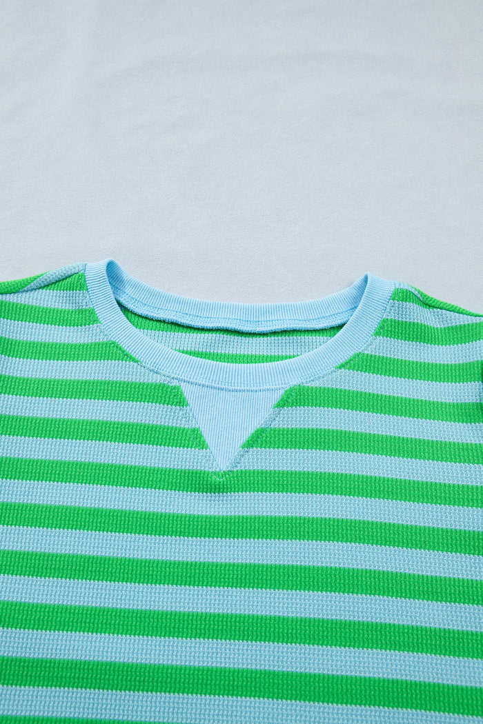 Puff Short Sleeve T Shirt Matching Shorts Set – Green Stripe