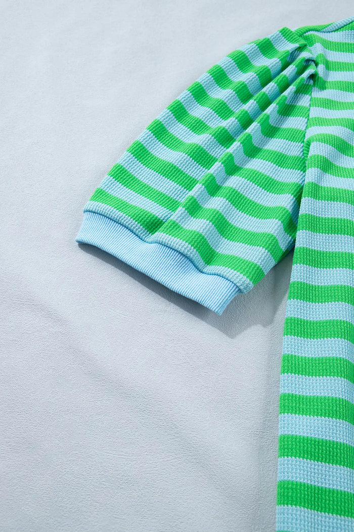 Puff Short Sleeve T Shirt Matching Shorts Set – Green Stripe