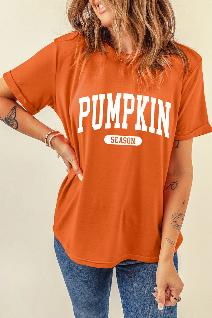 PUMPKIN SEASON Letter Print Relaxed T Shirt – Orange