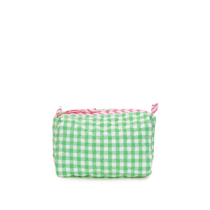 Quilted Gingham Cosmetics Bag | Green