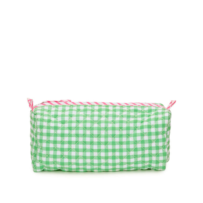Quilted Gingham Wash Bag With Internal Pockets | Green