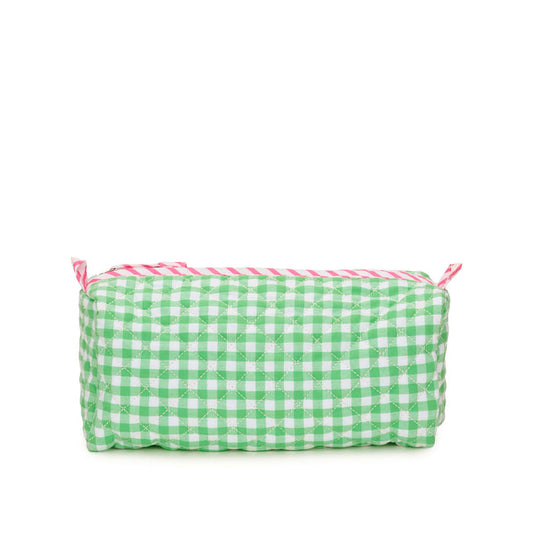 Quilted Gingham Wash Bag With Internal Pockets | Green