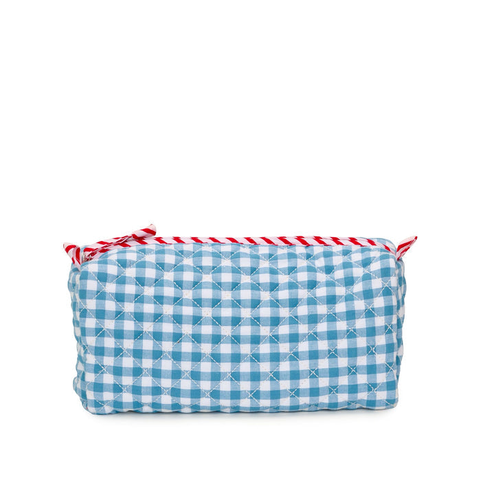 Quilted Gingham Wash Bag With Internal Pockets | Sea Blue