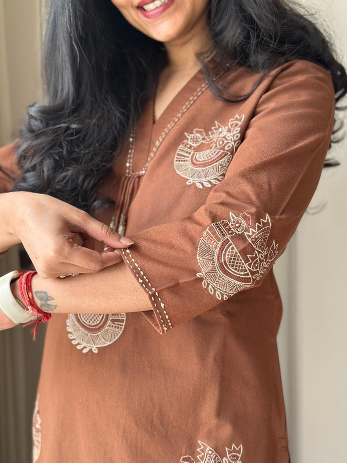 Raisha Embroidered Pant Set- Earthy