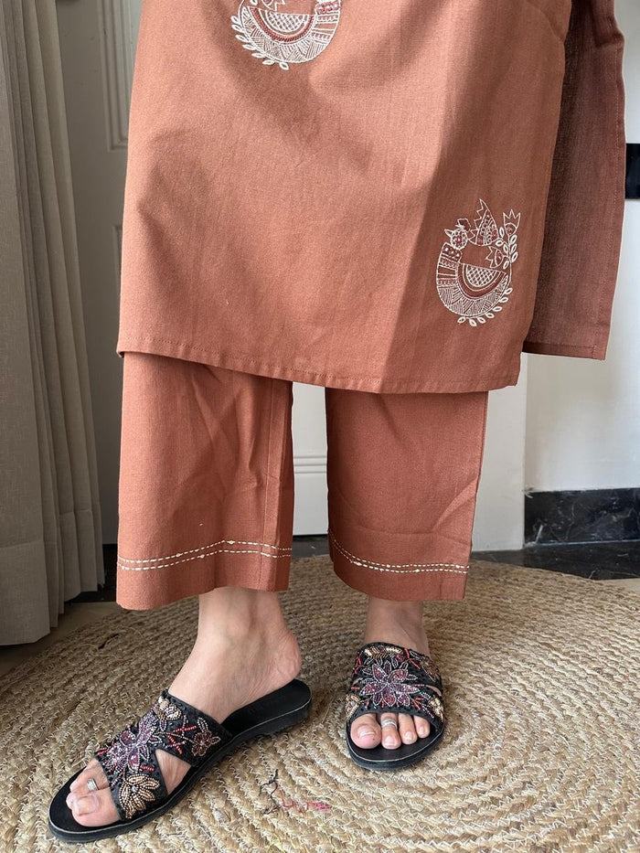 Raisha Embroidered Pant Set- Earthy