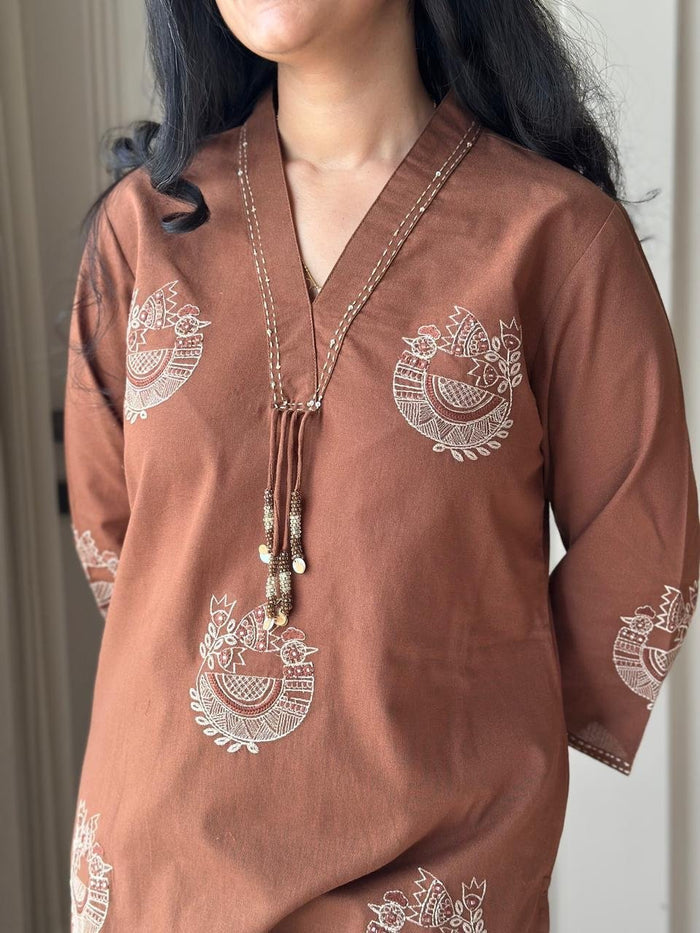 Raisha Embroidered Pant Set- Earthy
